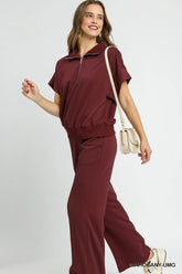 Umgee Full Size Half-Zip Short Sleeve Top Plus Size OutfitFlow